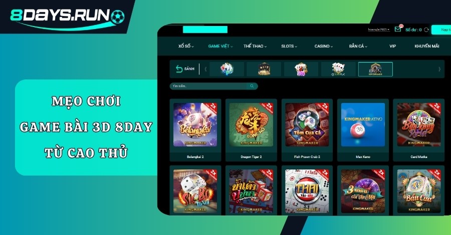 Mẹo chơi game bài 3D 8DAY