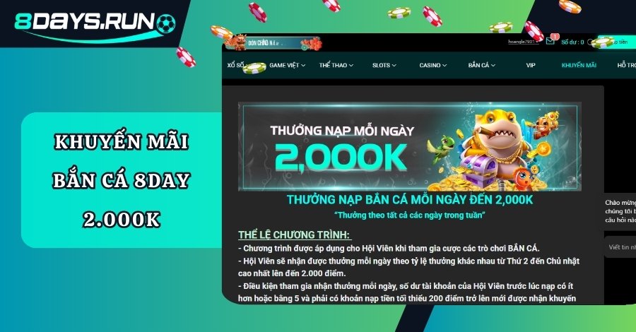 Thưởng nạp bắn cá mỗi ngày đến 2.000K